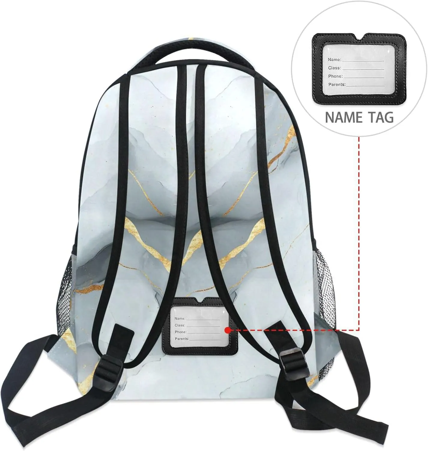 Backpacks for Teacher Nurse Waterproof School Bag with Chest Strap Gift Men & Women Marble White Gray