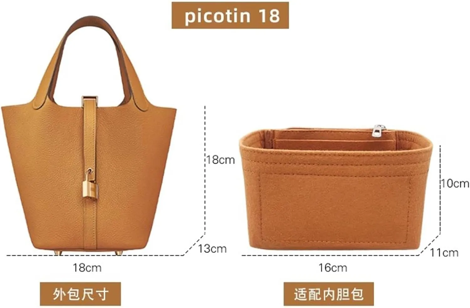 Bag Organizer Liner Storage Bag Insert for Hermes Picotin 18/22/26 (Beige B, Picotin 18)