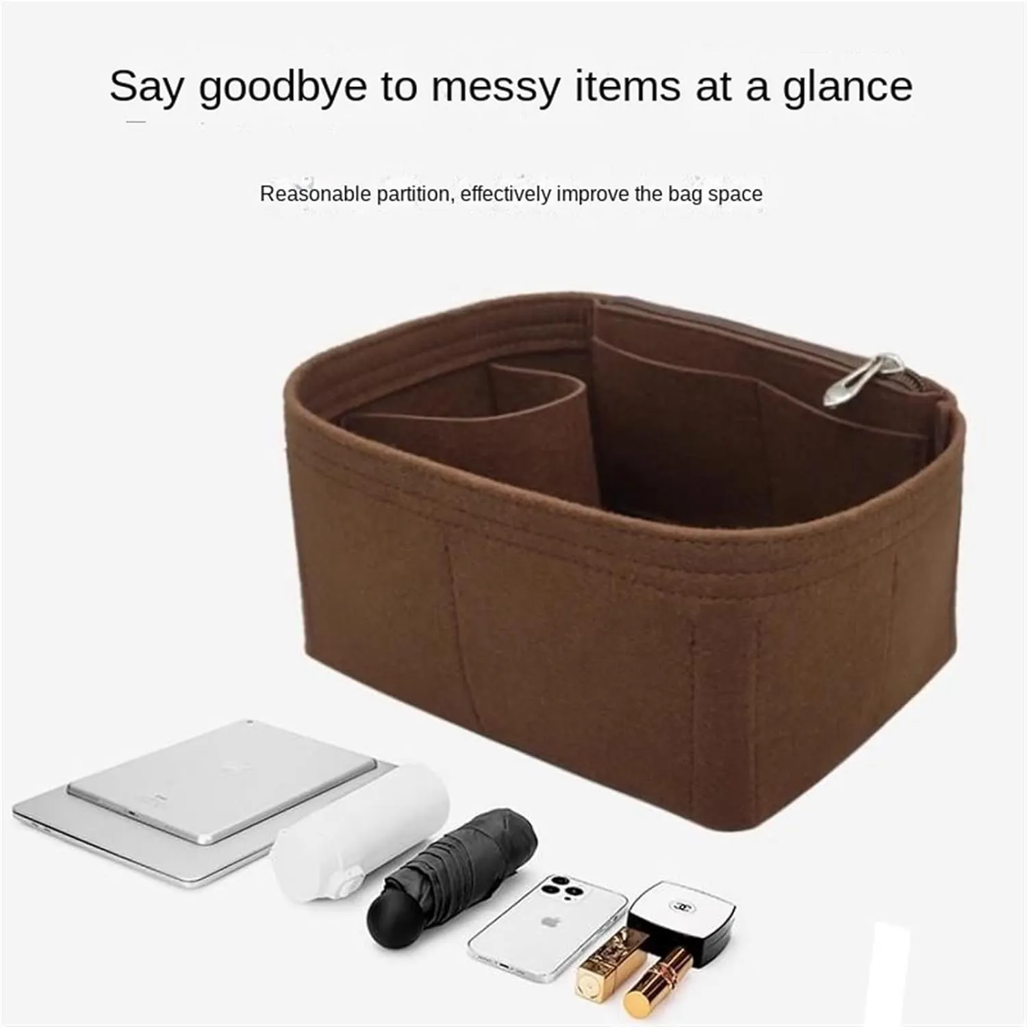 Bag Organizer Liner Storage Bag Insert for Hermes Picotin 22 (Brown)
