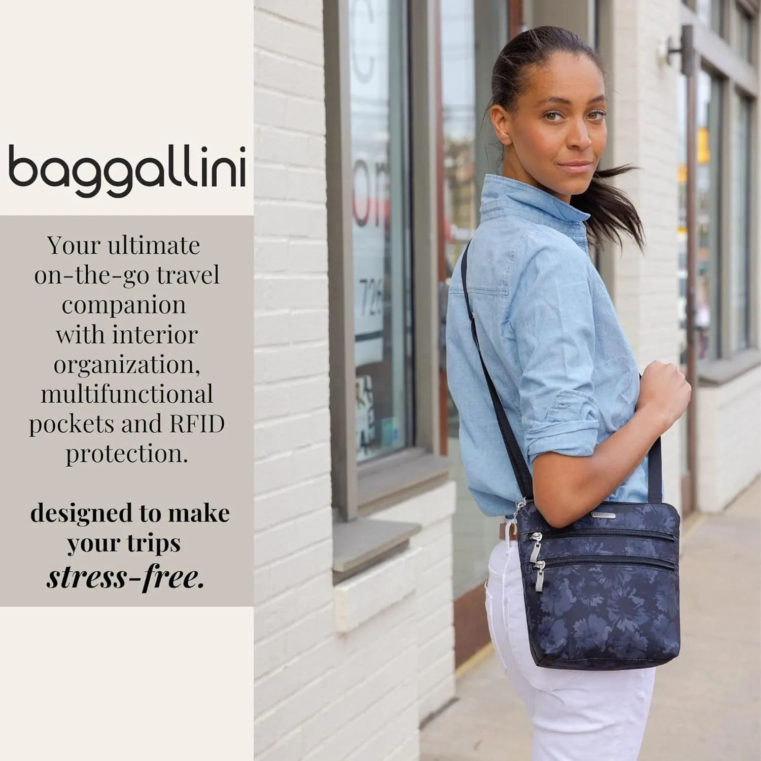 Baggallini Essential Crossbody Bags for Women 9x8 Organized Lightweight Washable Nylon Travel Handbag Purse w/RFID Protection