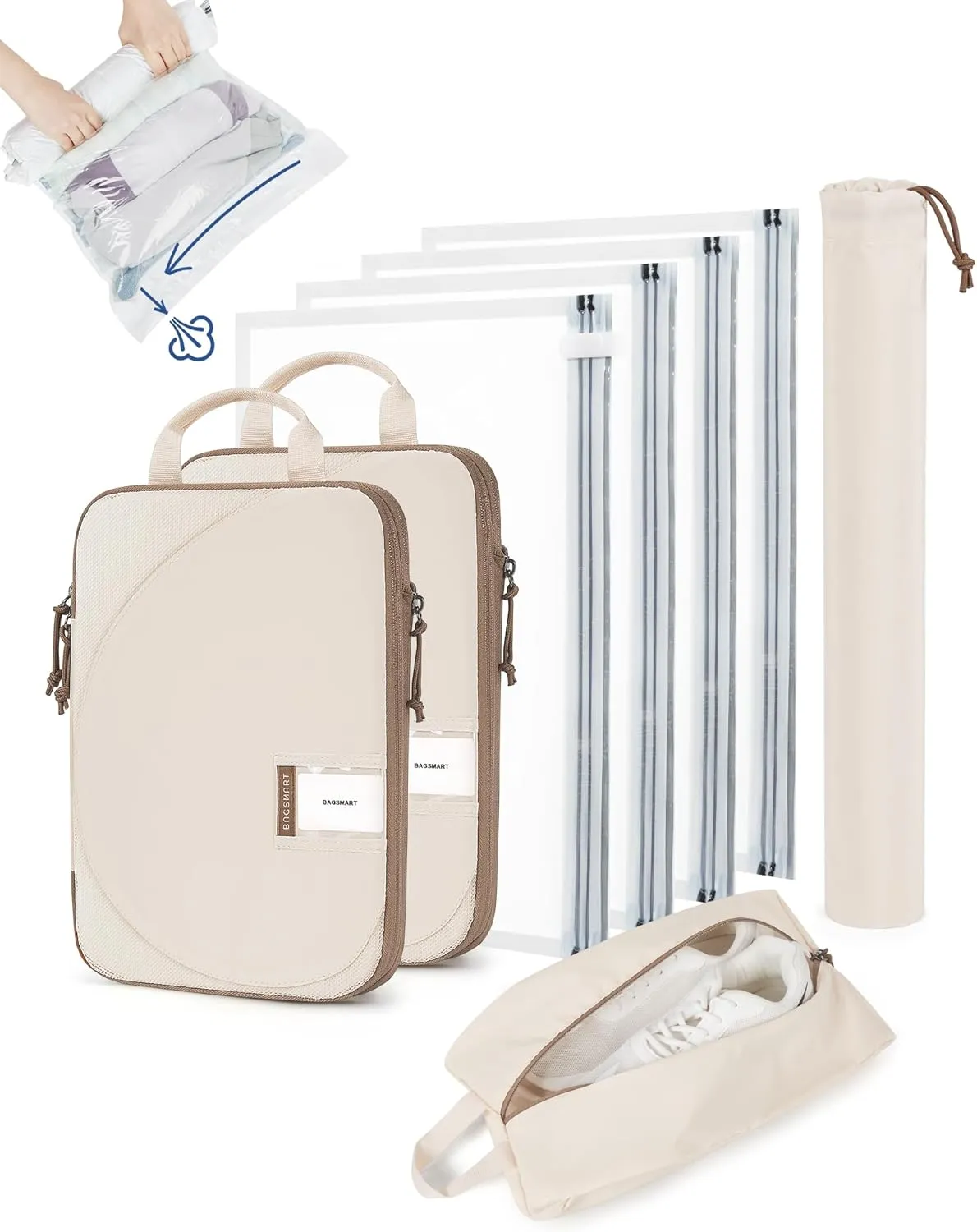 BAGSMART Packing Cubes for Suitcases, 8 Set Suitcase Organizer Bags Set & Vacuum Storage Bags for Travel