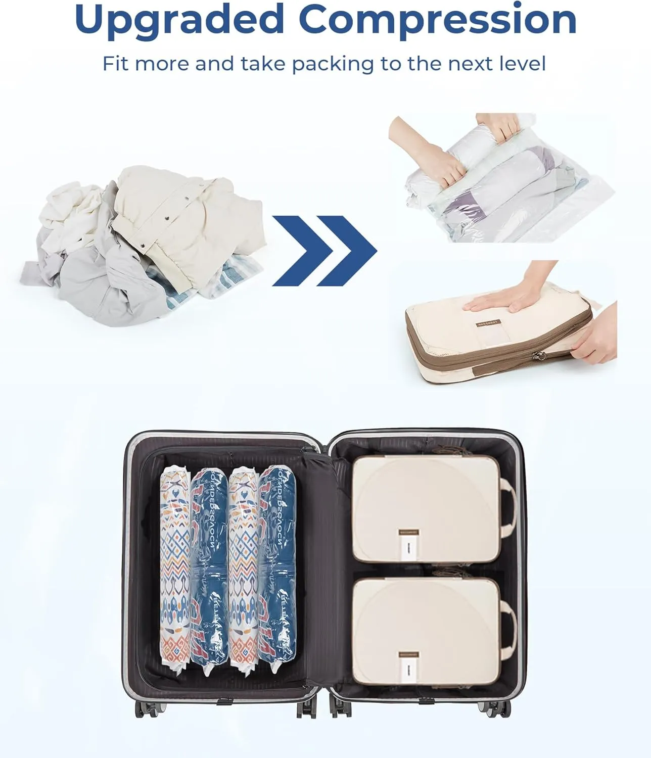 BAGSMART Packing Cubes for Suitcases, 8 Set Suitcase Organizer Bags Set & Vacuum Storage Bags for Travel
