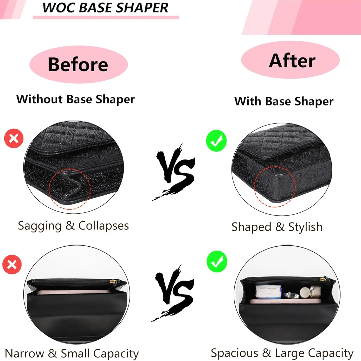 Base Shaper for WOC Handbag,Purse Bottom Insert for Wallet on Chain Bags,WOC Shaper Felt Bag Shaper Saver,C hanel WOC Base Shaper,Ultimate Protection and Support (Black,10"x1.2")