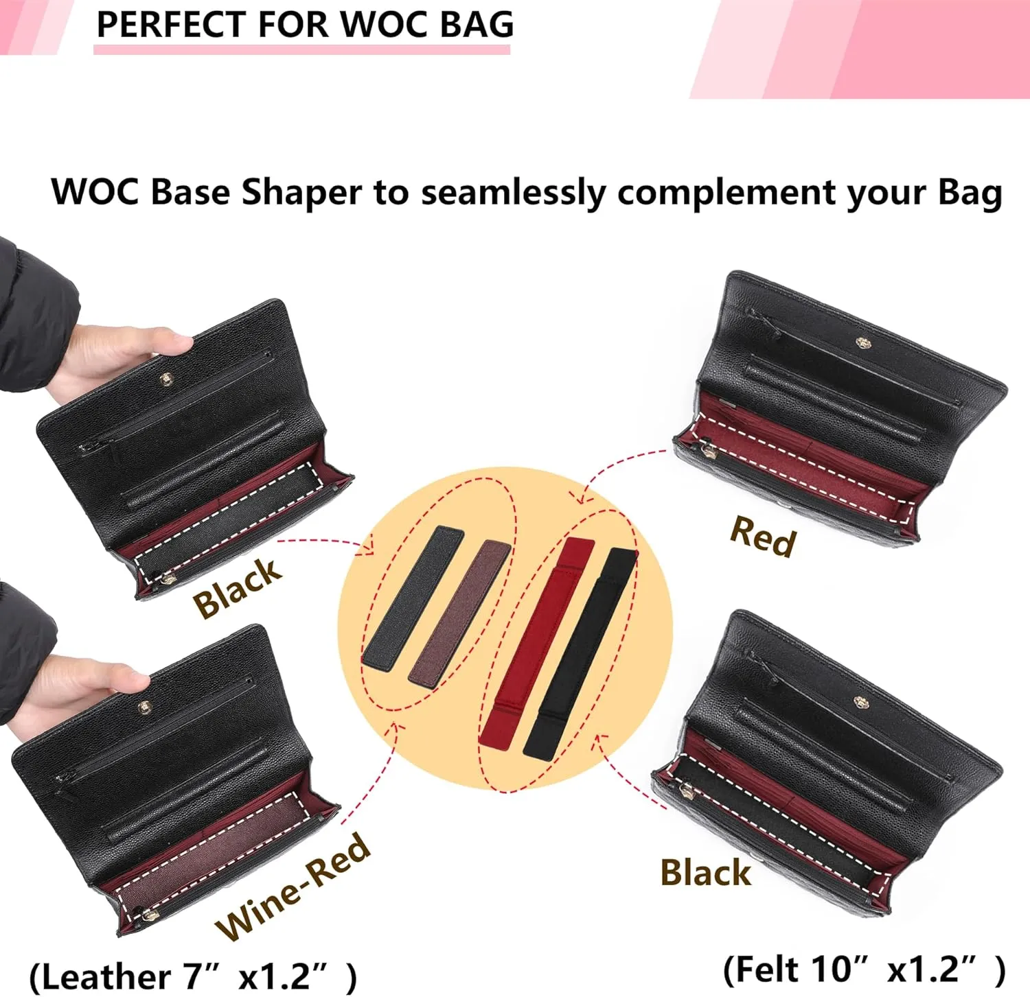 Base Shaper for WOC Handbag,Purse Bottom Insert for Wallet on Chain Bags,WOC Shaper Felt Bag Shaper Saver,C hanel WOC Base Shaper,Ultimate Protection and Support (Black,10"x1.2")