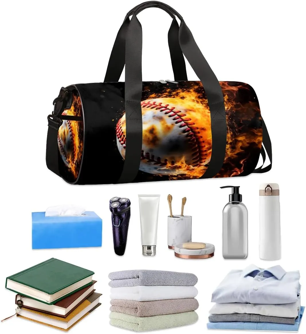 Baseball Fire Travel Duffle Bag Gym Bag for Women Men Lightweight Carry on Duffel Bag for Sports Gyms Weekend Getaway