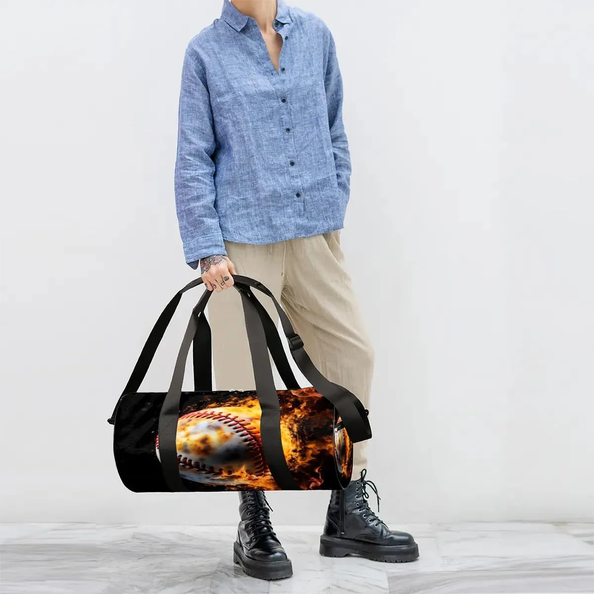 Baseball Fire Travel Duffle Bag Gym Bag for Women Men Lightweight Carry on Duffel Bag for Sports Gyms Weekend Getaway