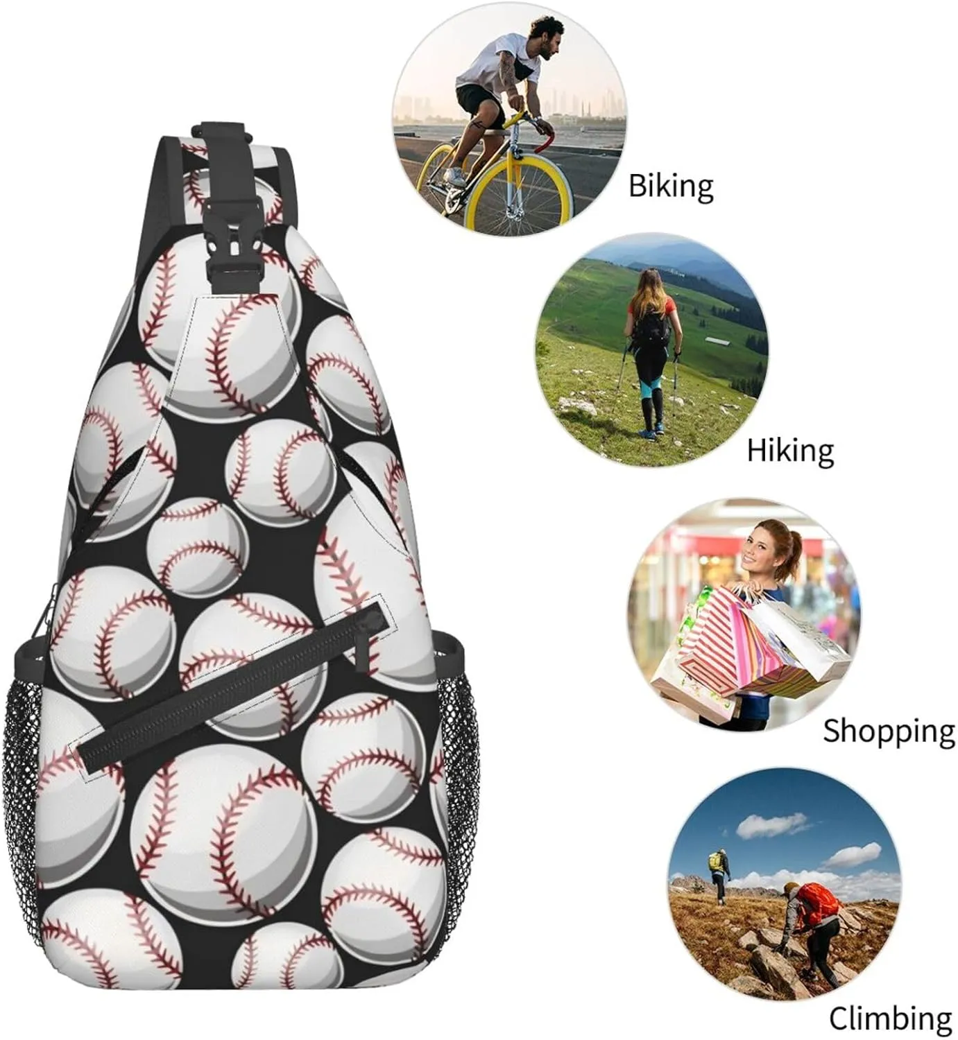 Baseball Pattern Chest Bags Crossbody Sling Bag Shoulder Bag Travel Hiking Daypack For Men Women