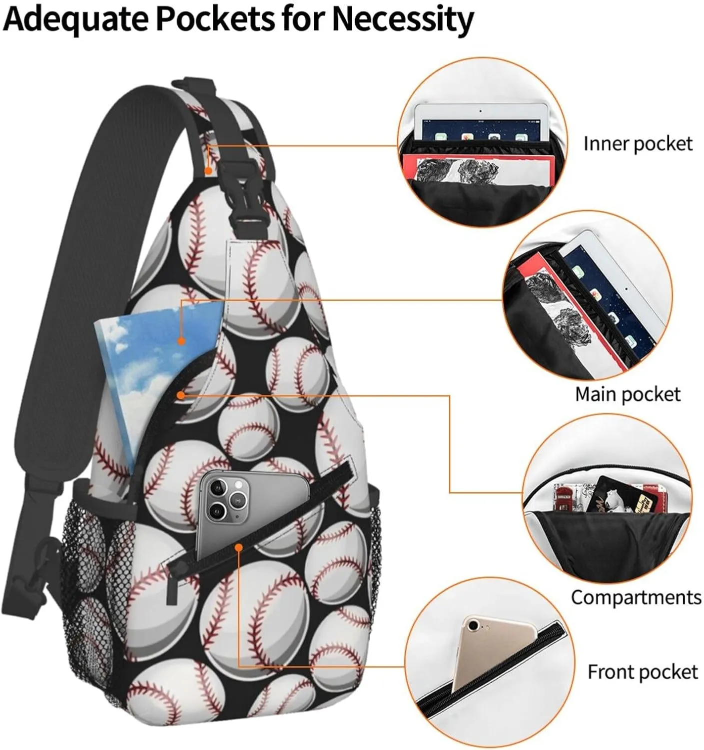 Baseball Pattern Chest Bags Crossbody Sling Bag Shoulder Bag Travel Hiking Daypack For Men Women