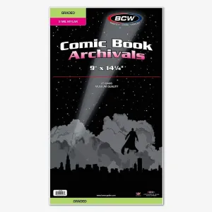 BCW Graded Mylar Comic Book Bags - 25ct | Archival Polyester Protection | Fits CGC Graded Comics | 2 Mil Thickness | 1-1/2" Flap for Secure Closure | 9 x 14 1/4 | Clear Comic Storage