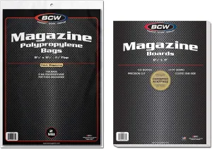 BCW Thick Magazine Bags and Backing Boards Combo Pack - 100 Each | Archival Clear Polypropylene Bags | Acid-Free Precision Cut Boards | Collectible Preservation Supplies | Magazine Storage