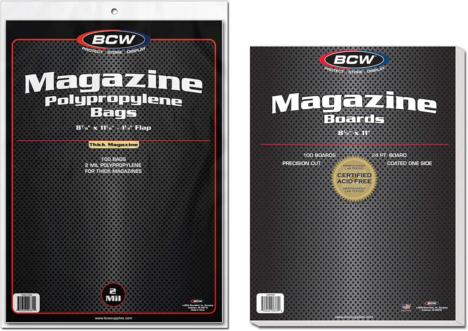 BCW Thick Magazine Bags and Backing Boards Combo Pack - 100 Each | Archival Clear Polypropylene Bags | Acid-Free Precision Cut Boards | Collectible Preservation Supplies | Magazine Storage