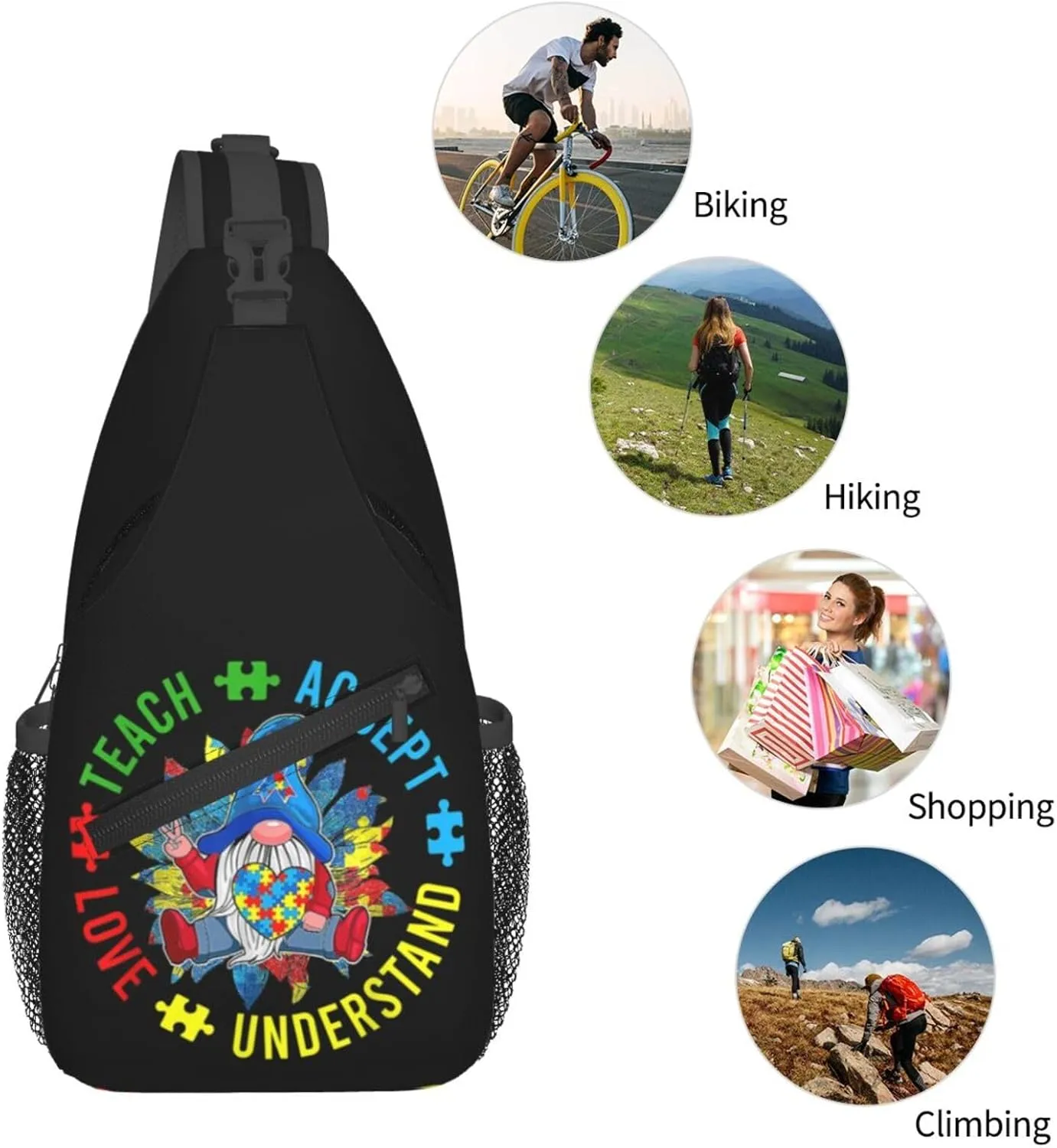 Be Anything Be Kind Autism Awareness Crossbody Bag Adjustable Sling Bag Casual Chest Bags Travel Shoulder Backpack