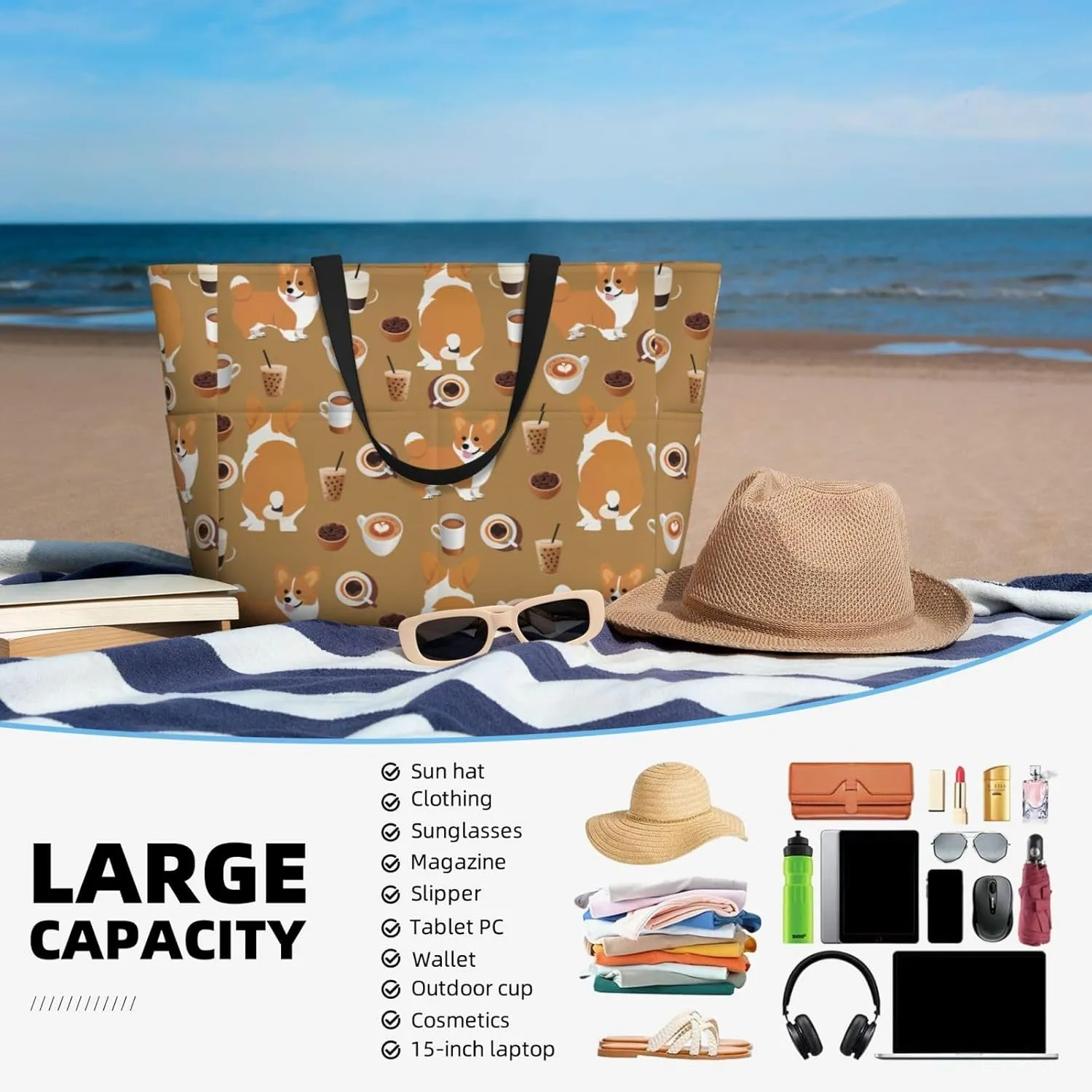 Beach Bags for Women Large Polyester Beach Tote Bag Beach Bags Waterproof Swim Pool Bag Beach Travel