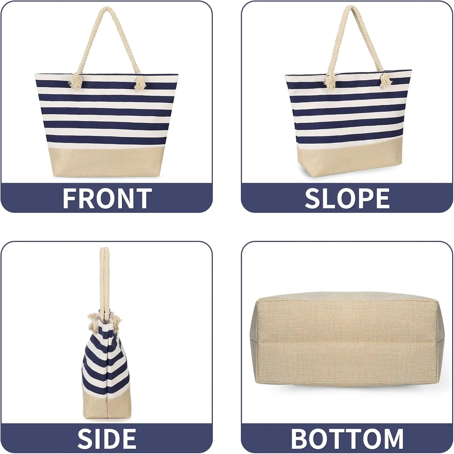 Beach Bags for Women Large Waterproof Tote Bag with Zipper Lightweight Canvas Reusable Grocery Shopping Shoulder Bag