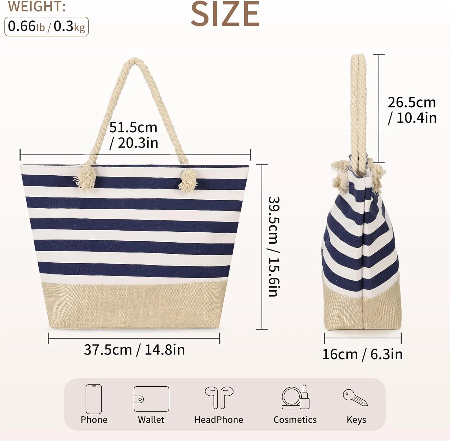 Beach Bags for Women Large Waterproof Tote Bag with Zipper Lightweight Canvas Reusable Grocery Shopping Shoulder Bag