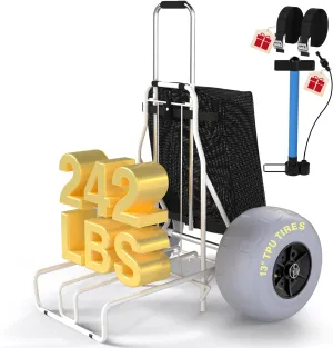 Beach Cart with Big Balloon Wheels for Sand, Foldable Wagon Dolly Buggy Trolley with 242 Lbs Loading Capacity, 13" Large Rolling Tire, Collapsible Storage Bag for Outdoor Camping Shopping Fishing