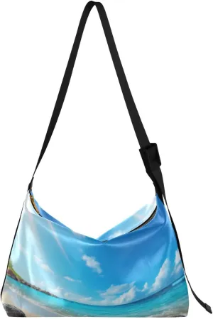 Beautiful Beach Scene Shoulder Bag for Women Waterproof PU Leather Hobo Bags Crossbody Purse with Zipper Closure