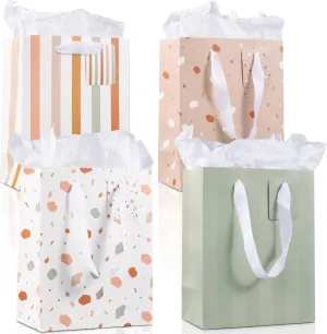 Beautiful Gift Bags Set of 4 - Medium Sized 9" Bags with Handles incl. Matching Tissue Paper, Cards & Small Stickers - Reusable & For Presents of Any Birthday, Weddings, Mothers Day & Other Occasion