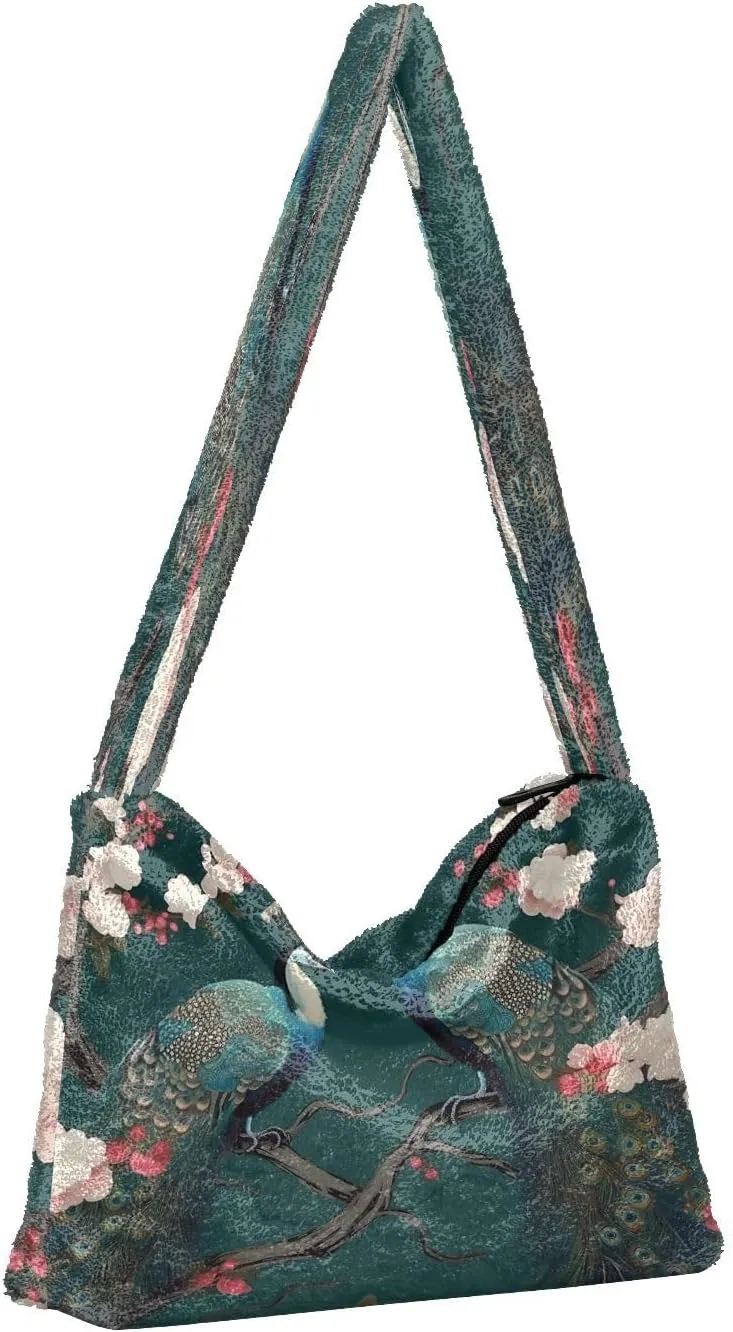 Beautiful Peacocks in Branches with Fruit Woman Shoulder Bag, Long Shoulder Bag, Tote Book Bag for Women