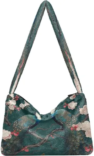Beautiful Peacocks in Branches with Fruit Woman Shoulder Bag, Long Shoulder Bag, Tote Book Bag for Women