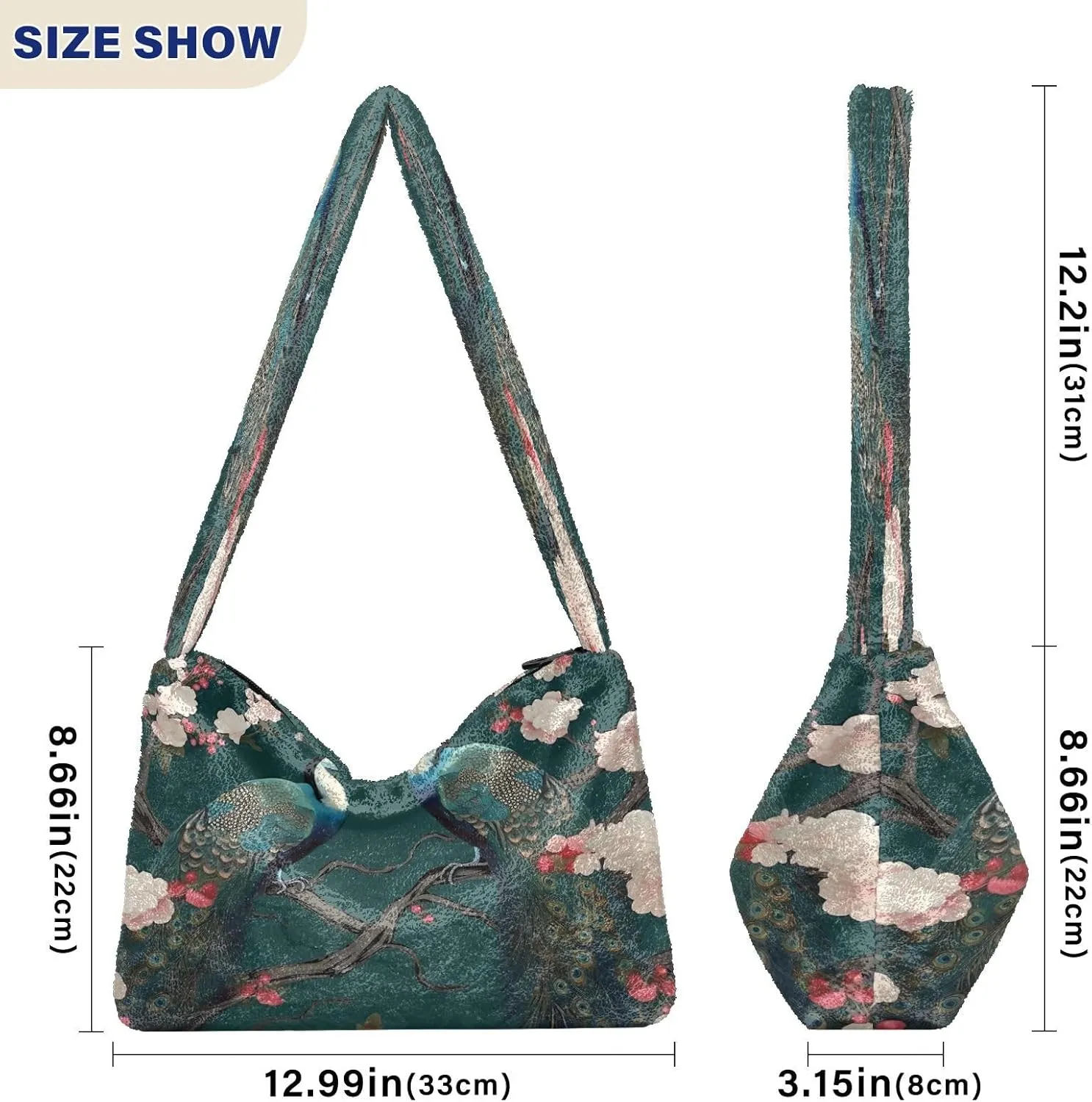 Beautiful Peacocks in Branches with Fruit Woman Shoulder Bag, Long Shoulder Bag, Tote Book Bag for Women