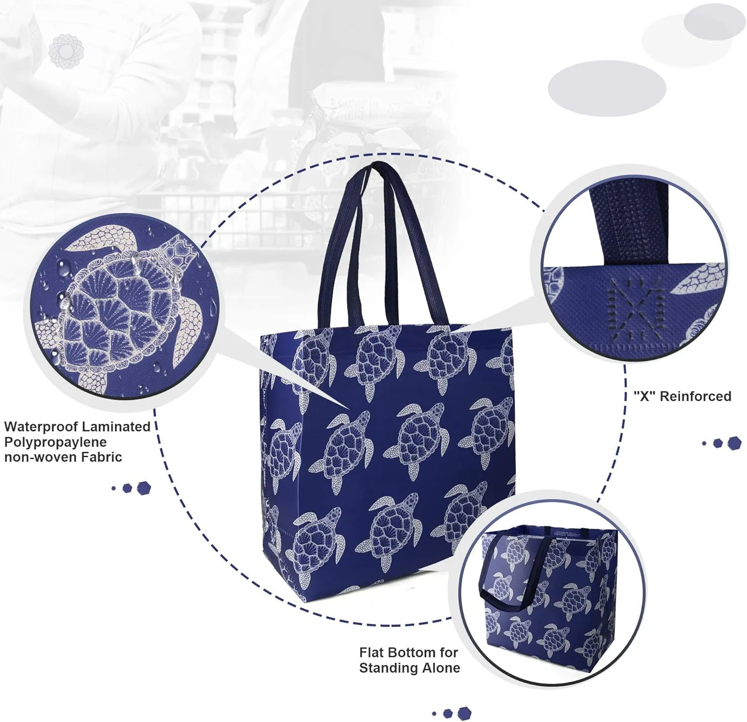 BeeGreen Animal Reusable Grocery Bags - W13*H13*D7 6 Packs Lightweight Shopping Totes with Long Handles, Water Resistant,Durable and Portable - Perfect for Groceries, Supermarket, Gifts, and More