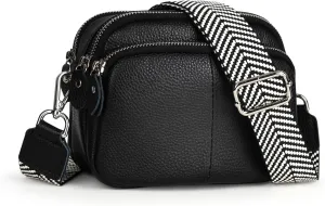 befen Small Genuine Leather Camera Crossbody Bags for Women Triple Zip Cross Body Purses Handbag with Wide Strap