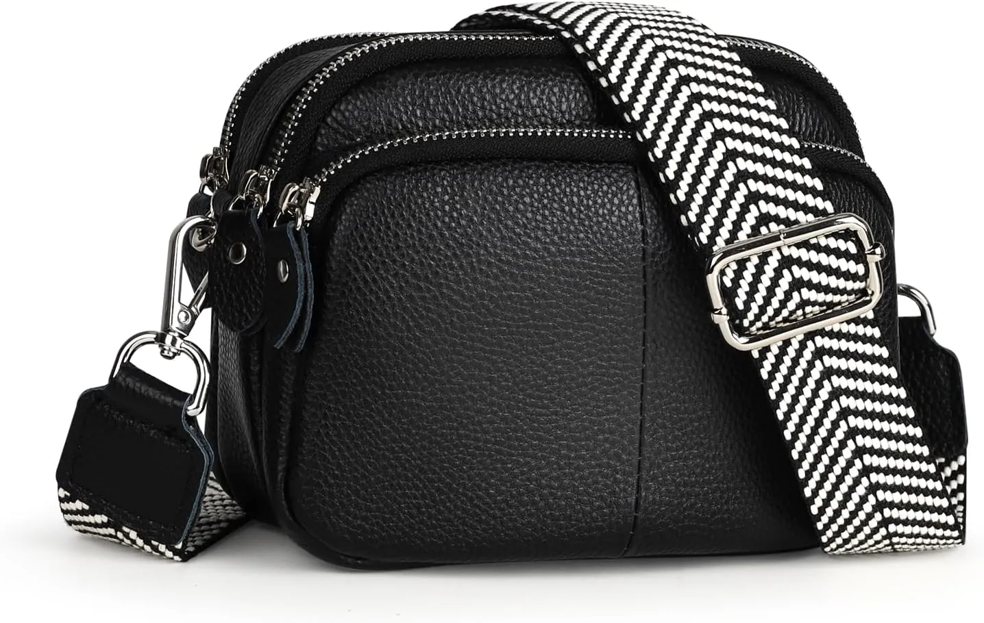 befen Small Genuine Leather Camera Crossbody Bags for Women Triple Zip Cross Body Purses Handbag with Wide Strap