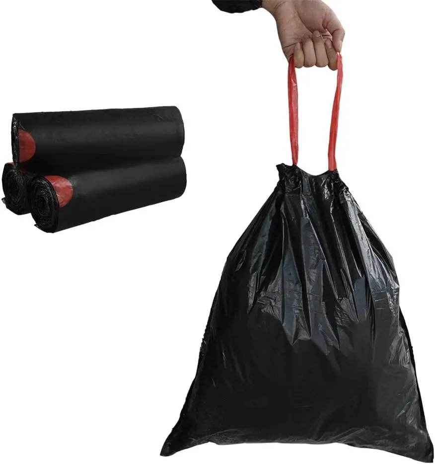Begale 5 Gallon Drawstring Trash Bags, Black (115 Counts/3 Rolls)