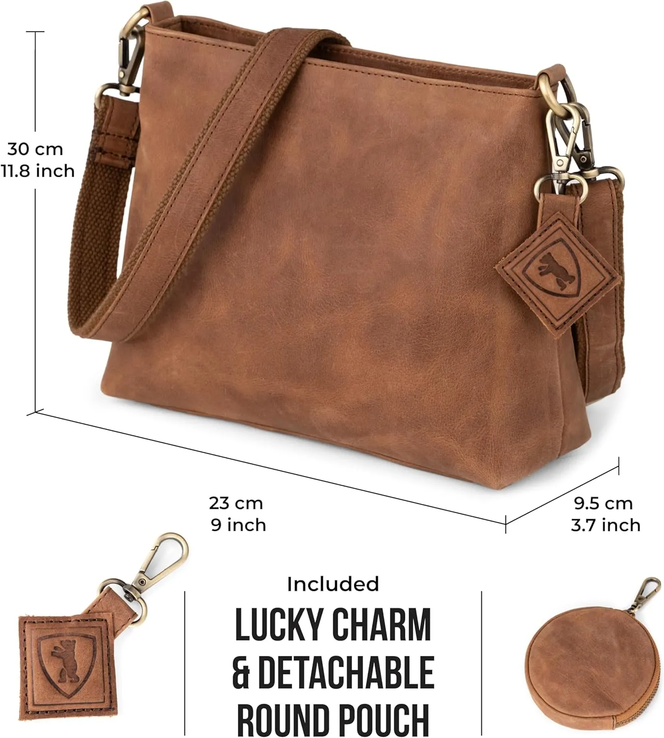 BERLINER BAGS Vintage Genuine Leather Shoulder Bag Marbella, Crossbody Purse for Women, Satchel Bag