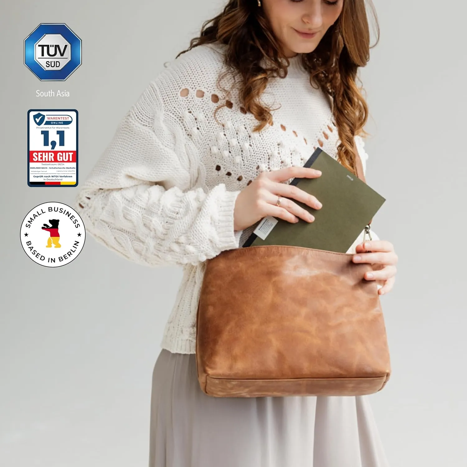BERLINER BAGS Vintage Genuine Leather Shoulder Bag Marbella, Crossbody Purse for Women, Satchel Bag