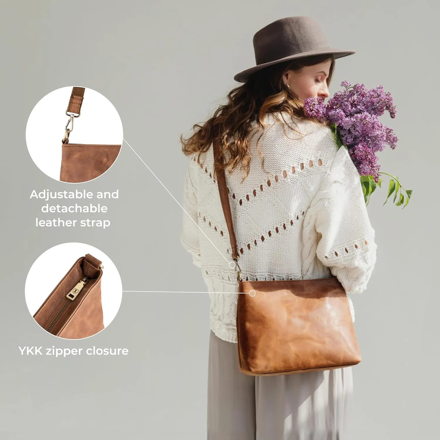 BERLINER BAGS Vintage Genuine Leather Shoulder Bag Marbella, Crossbody Purse for Women, Satchel Bag