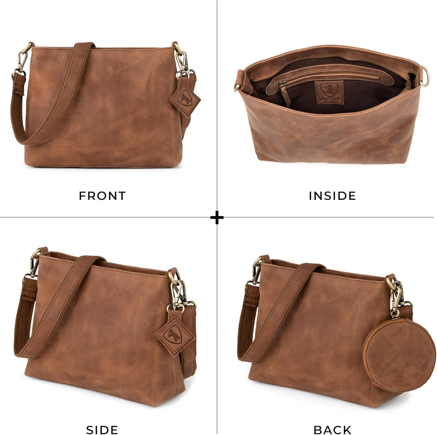 BERLINER BAGS Vintage Genuine Leather Shoulder Bag Marbella, Crossbody Purse for Women, Satchel Bag