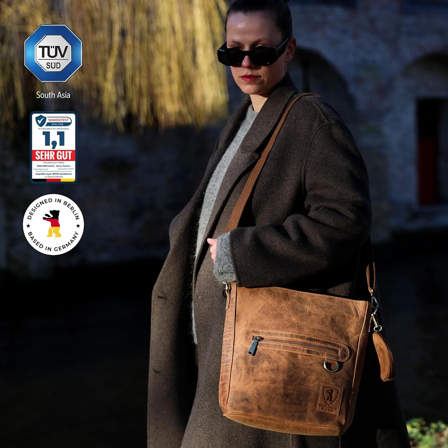 BERLINER BAGS Vintage Genuine Leather Shoulder Bag Siena, Handbag, Crossbody Bag for Women