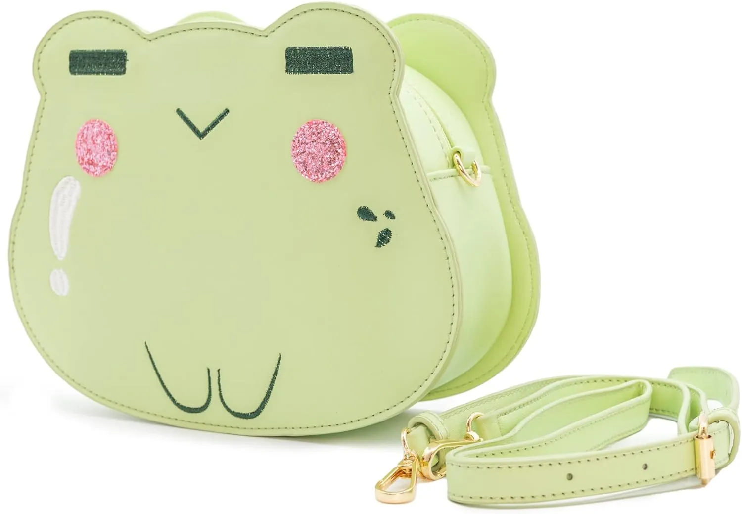 Bewaltz PU Leather Adjustable Strap Zipper Closure Handsome Frog Novelty Bag