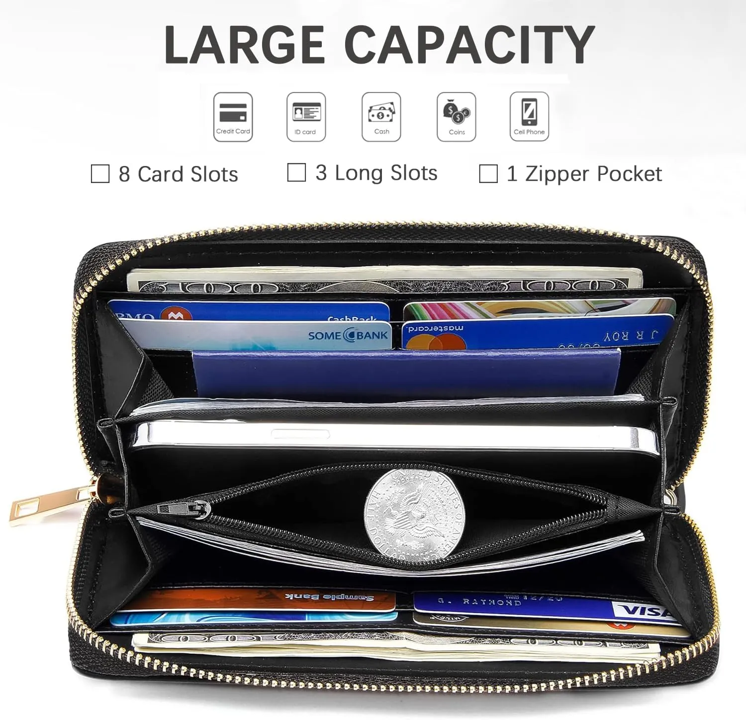 Bible Verse 2 Corinthians 5:7 Print Wallet for Women Large Capacity Wallet Credit Card Holder PU Leather Zipper Clutch Purse Phone Wallet