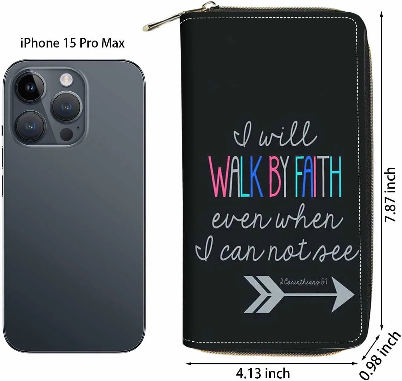 Bible Verse 2 Corinthians 5:7 Print Wallet for Women Large Capacity Wallet Credit Card Holder PU Leather Zipper Clutch Purse Phone Wallet