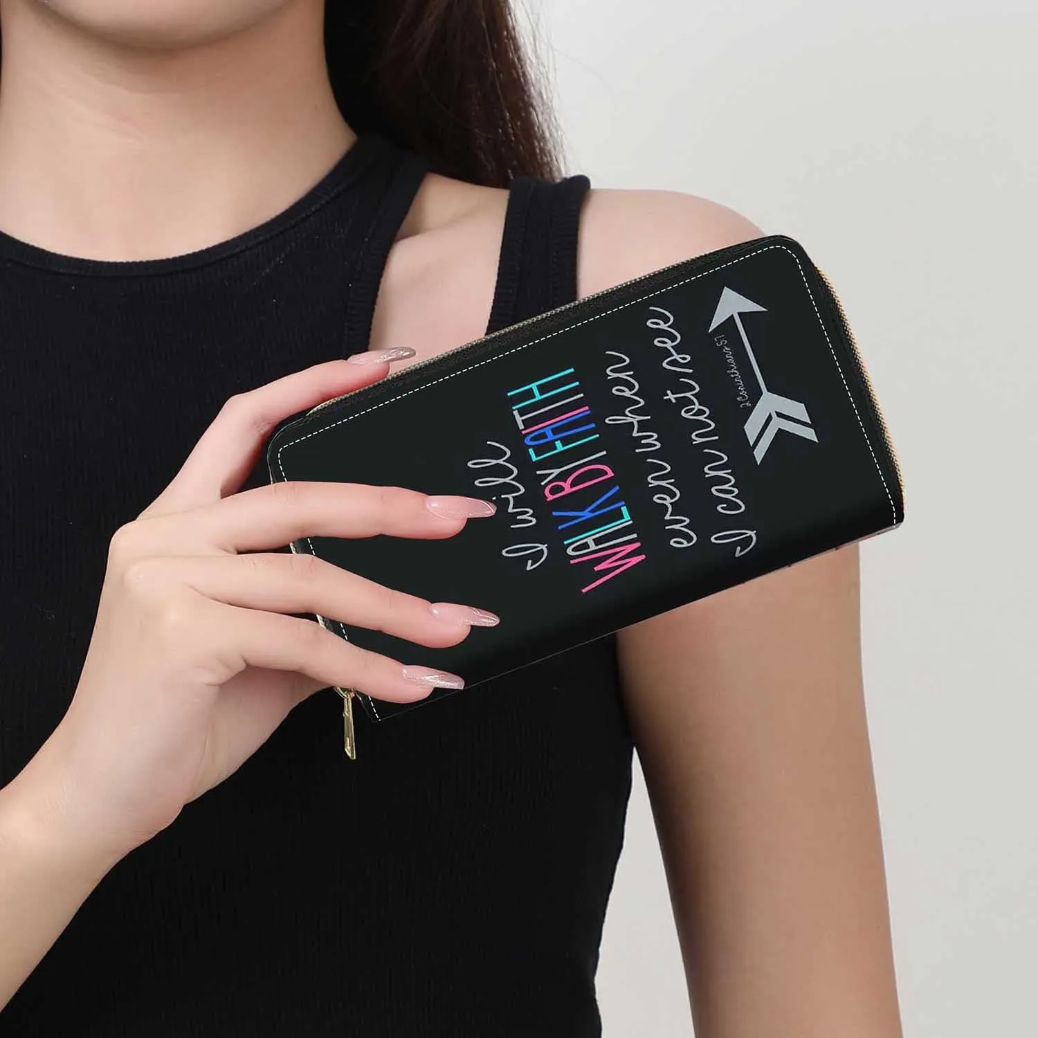Bible Verse 2 Corinthians 5:7 Print Wallet for Women Large Capacity Wallet Credit Card Holder PU Leather Zipper Clutch Purse Phone Wallet