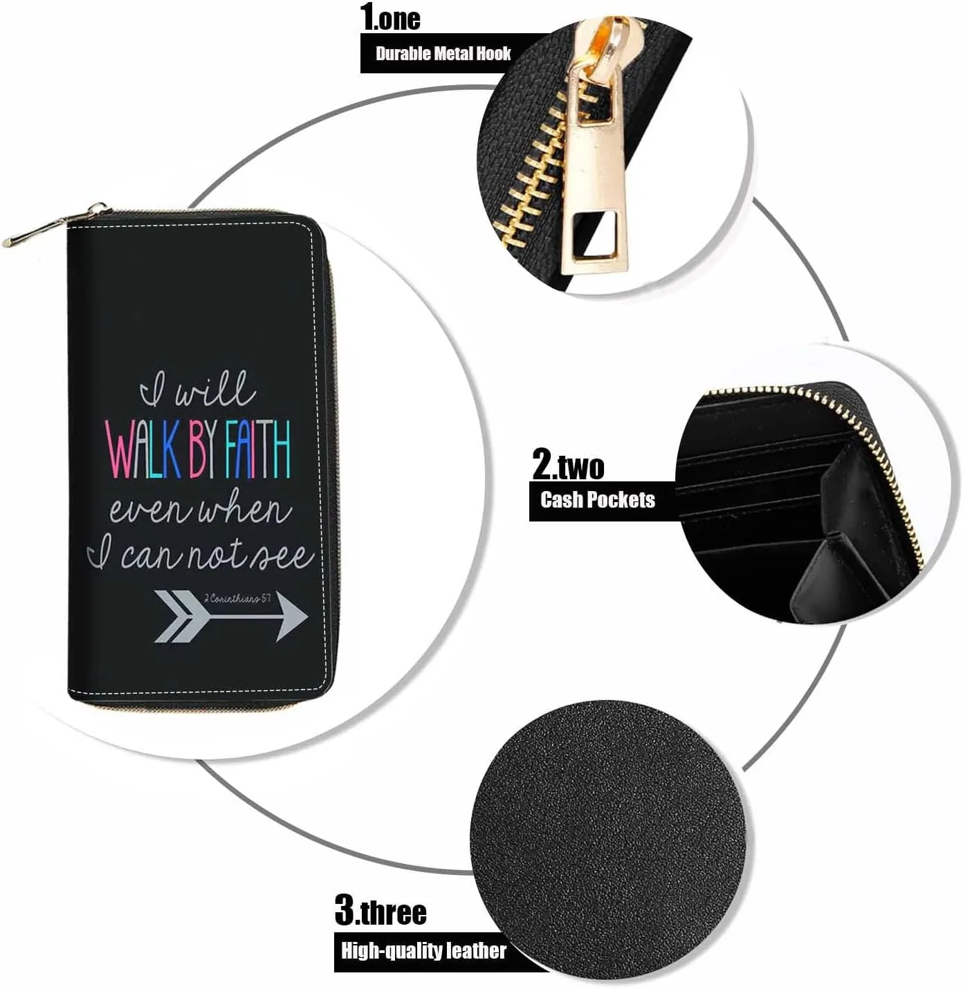 Bible Verse 2 Corinthians 5:7 Print Wallet for Women Large Capacity Wallet Credit Card Holder PU Leather Zipper Clutch Purse Phone Wallet