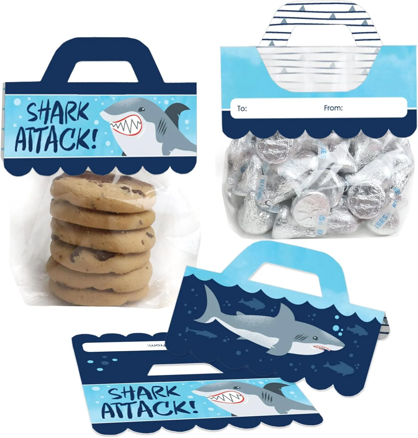 Big Dot of Happiness Shark Zone - DIY Jawsome Shark Party or Birthday Party Clear Goodie Favor Bag Labels - Candy Bags with Toppers - Set of 24