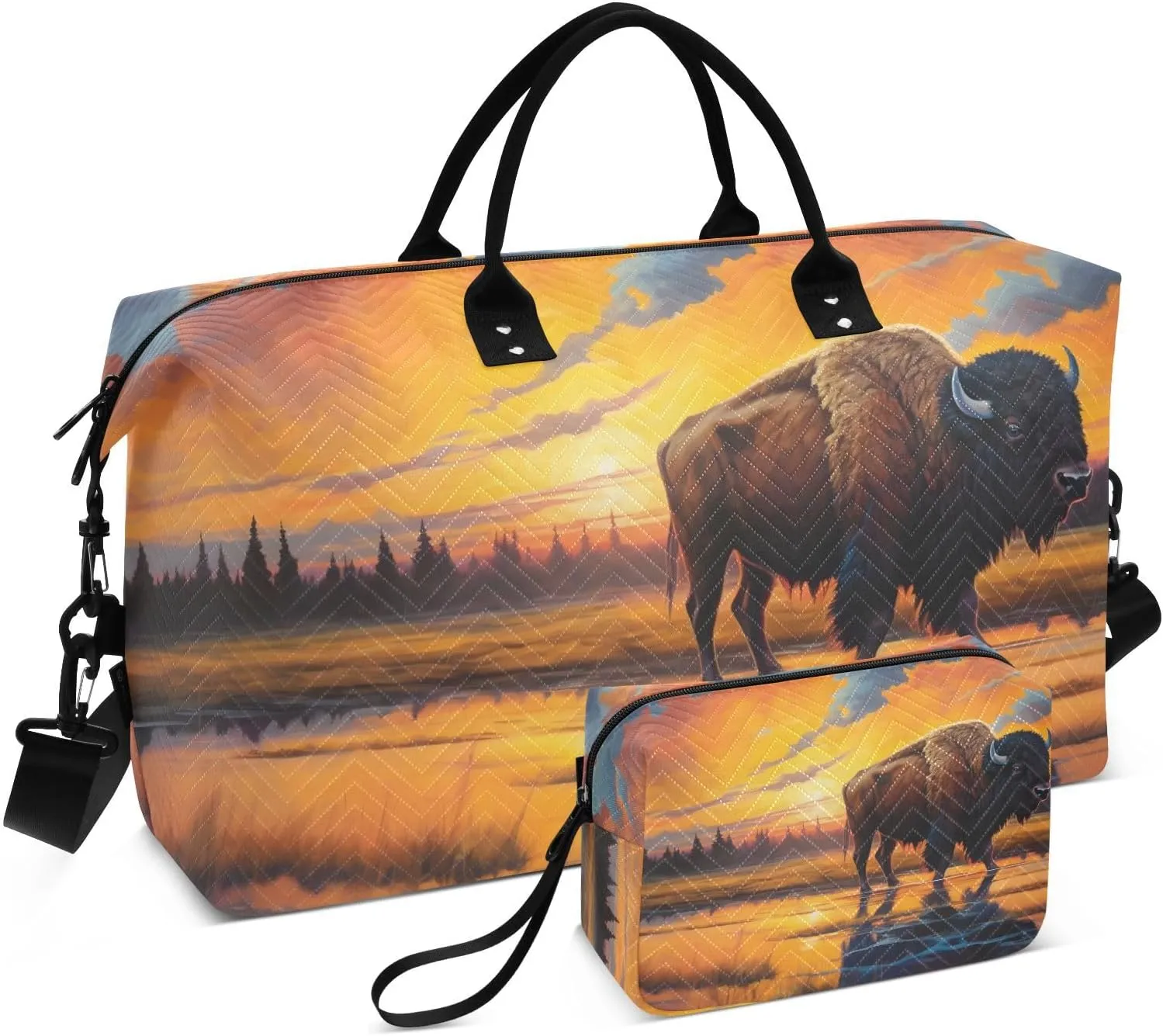 Bison Field Duffel Bag for Travel Gym Sport, Weekender Travel Bags Carry on Overnight Bag