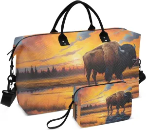 Bison Field Duffel Bag for Travel Gym Sport, Weekender Travel Bags Carry on Overnight Bag