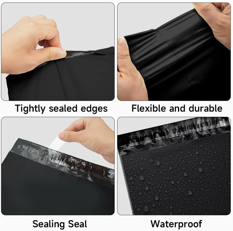 Black 12x15.5 inches 200 Pack Poly Mailers - Self-Adhesive, Lightweight, Tear-Resistant Shipping Bags for Small Business