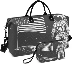 Black American Astronaut Duffel Bag for Travel Gym Sport, Weekender Travel Bags Carry on Overnight Bag