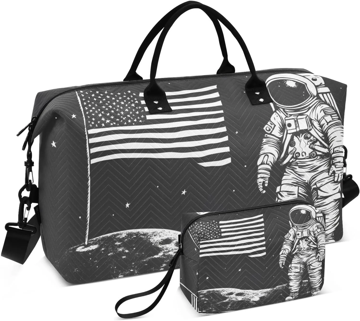 Black American Astronaut Duffel Bag for Travel Gym Sport, Weekender Travel Bags Carry on Overnight Bag