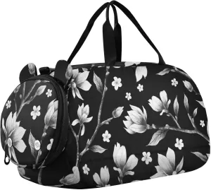 Black and White Magnolia Flowers Duffel Bags for Boys Small Gym Bags for Teens Dance Bag for Girls