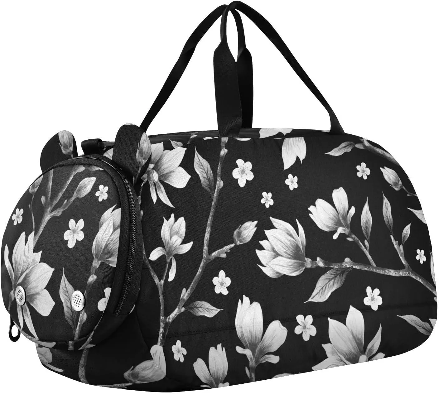 Black and White Magnolia Flowers Duffel Bags for Boys Small Gym Bags for Teens Dance Bag for Girls