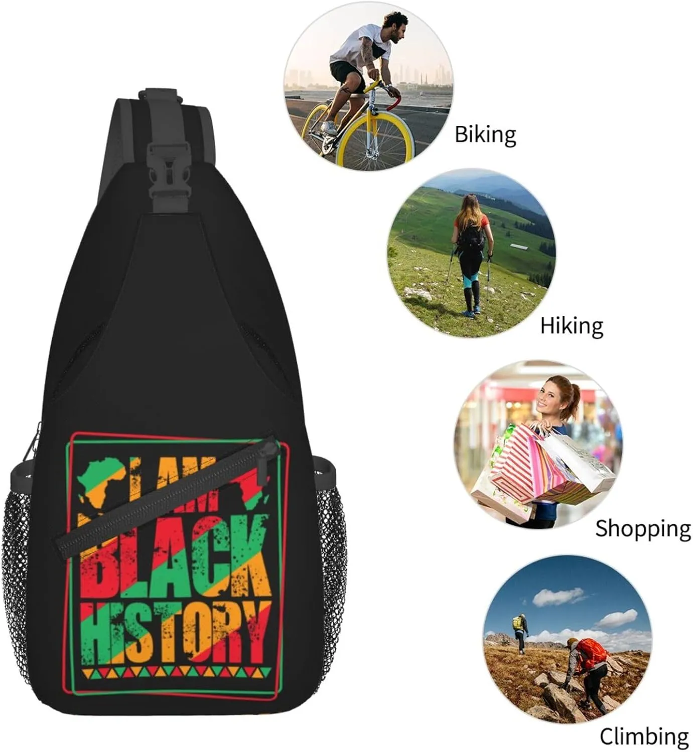 Black History Month Crossbody Bag Adjustable Sling Bag Casual Chest Bags Travel Shoulder Backpack