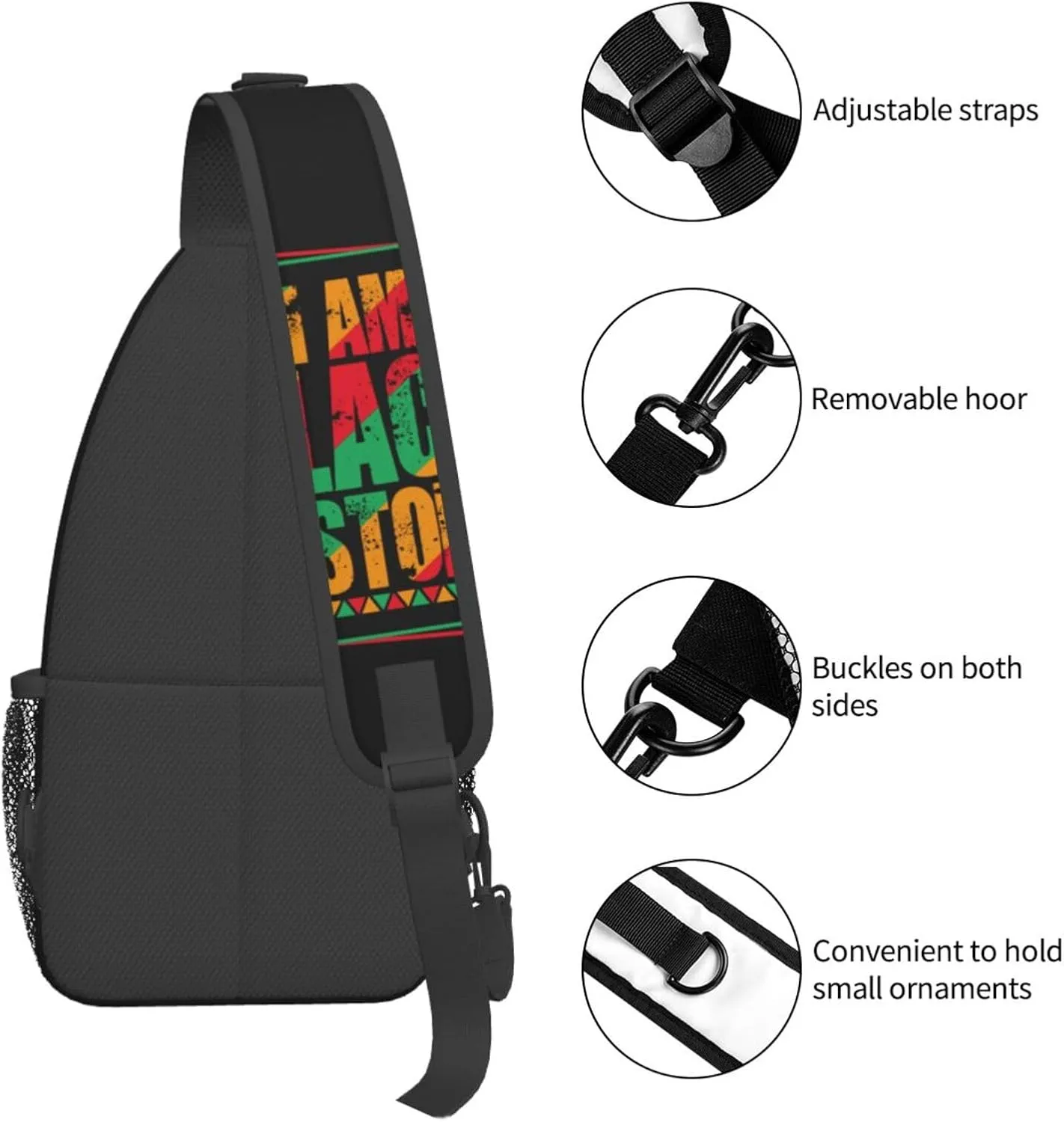 Black History Month Crossbody Bag Adjustable Sling Bag Casual Chest Bags Travel Shoulder Backpack