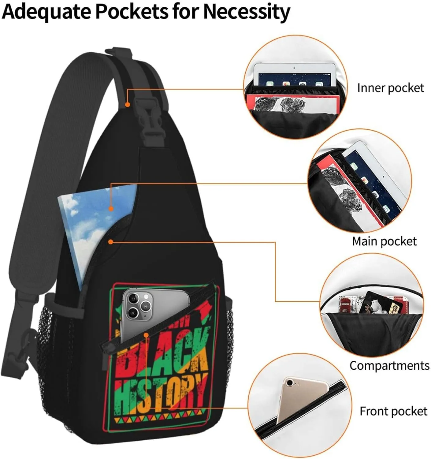 Black History Month Crossbody Bag Adjustable Sling Bag Casual Chest Bags Travel Shoulder Backpack